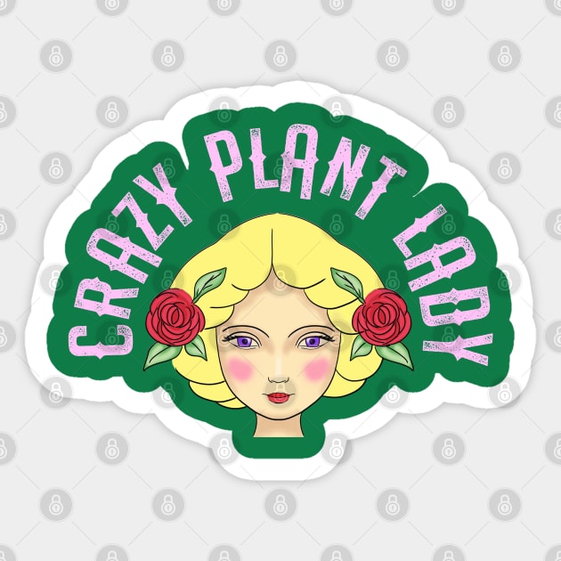 Crazy plant lady. Young pretty lovely blond girl with red roses in her hair. Girls who love plants. Respect mother nature. Plant parent. Grow green things with love. Sticker by BlaiseDesign